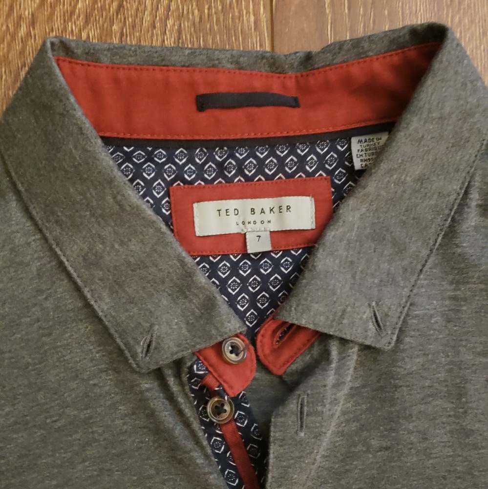 Ted Baker 7 (XL) gray and red cotton polo